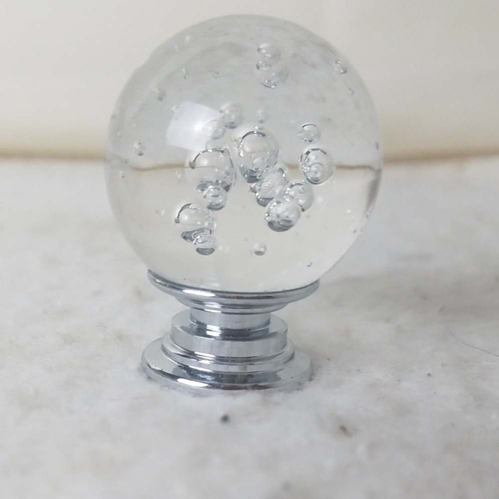 Clear Glass Bubble Cabinet Drawer Knob Pull Hardware Chrome Base set of 10‎